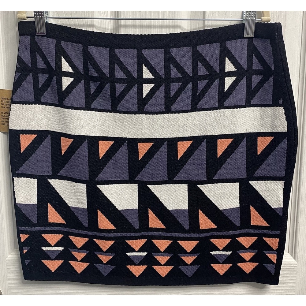 RACHEL ROY Womens Geometric Black/Cream/Melon Knit Stretch Dressy Mini Skirt XL